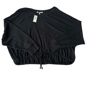 EXPRESS NWT Black Ribbed Drawstring Long Sleeve Top Women's Size L